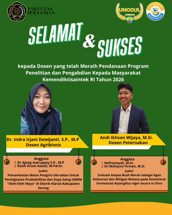 Dosen Fakultas Pertanian, Unimuda Sorong Berhasil Raih Pendanaan Penelitian & Pengabdian Masyarakat Kemendiktisaintek RI 2026